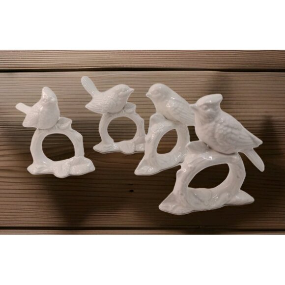 Fitz and Floyd Vintage 1970s Porcelain White Birds Napkin Rings Set of 4 Japan - Picture 3 of 12